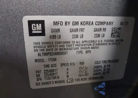 2022 Chevrolet Trailblazer Fwd Lt из США, поврежденный, VIN KL79MPS24NB006041